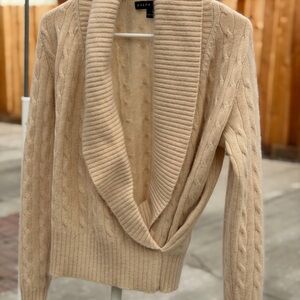 Ralph Lauren black label 100% cashmere V neck Cable Knit cardigan ivory size L